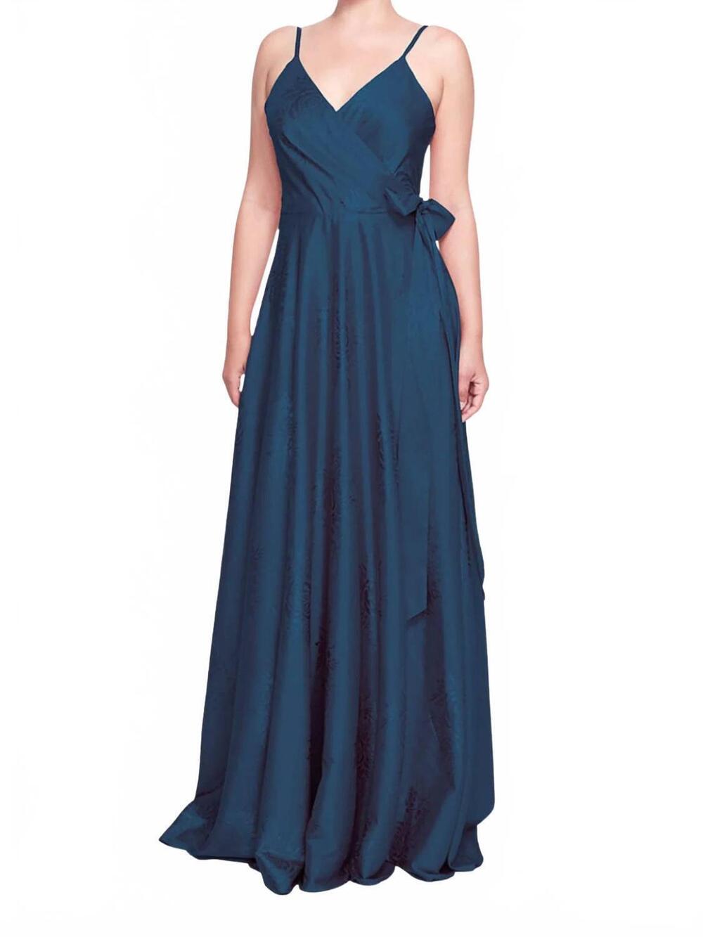 NEW MARCHESA NOTTE matera wrap floral gown in dusty blue